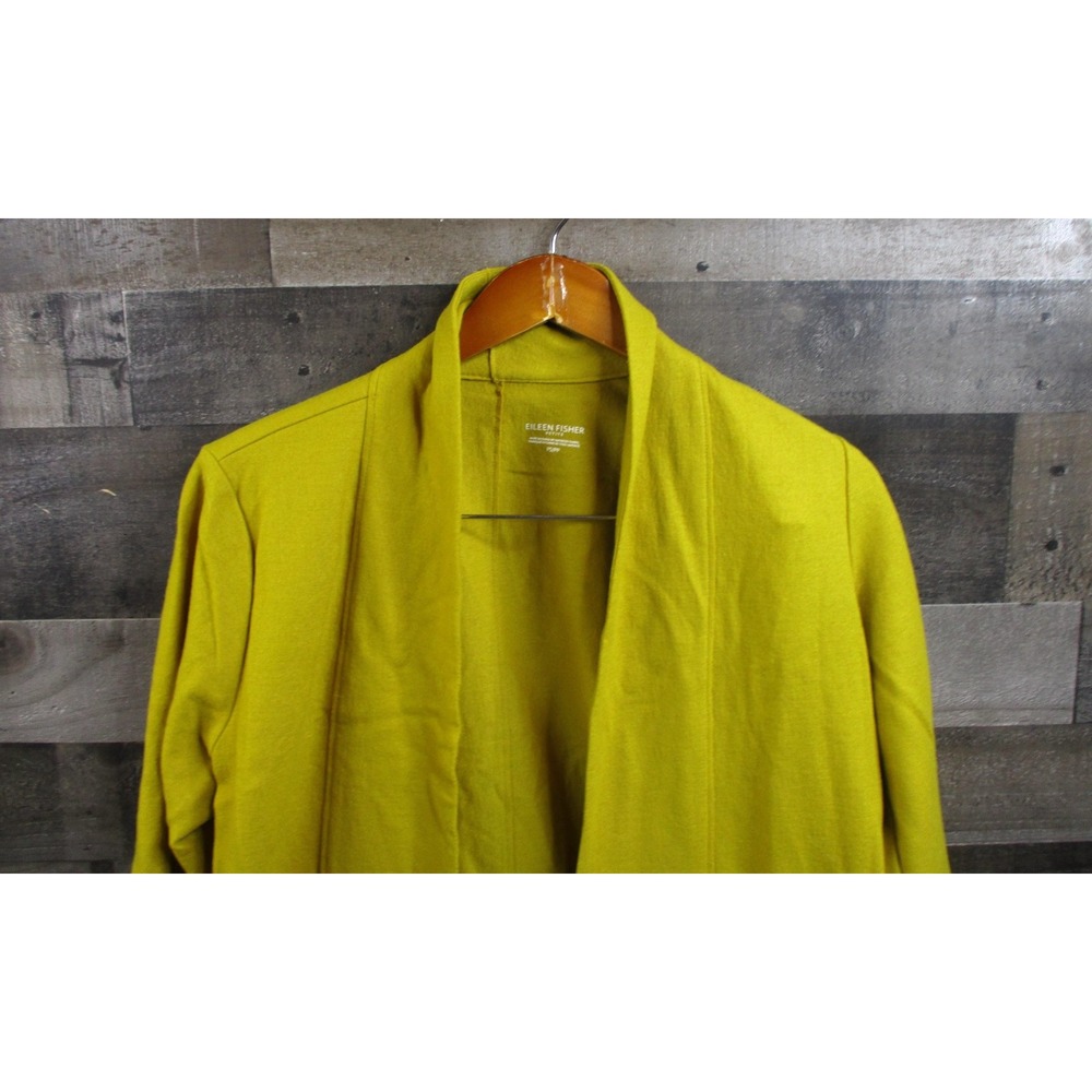 Eileen Fisher Sweater Womens Petite Small Yellow Wool Open Front Long Cardigan